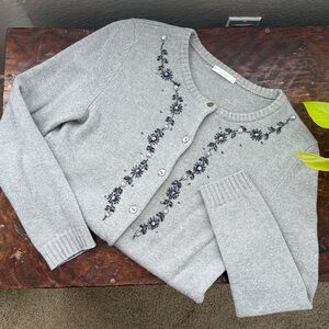 Nanashi 100% Wool Gray Embellished Cardigan